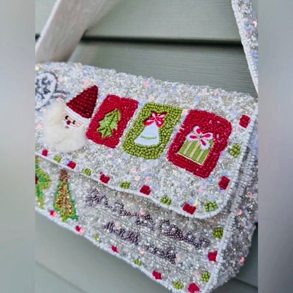 Christmas Santa Holiday Beaded Shoulder Bag - Made in India - Picture 2 of 6